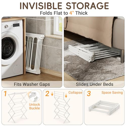 Foldable Clothes Drying Rack, Reinforced Joints, White - color: White, size: 29"W x 12"D x 35.5"H