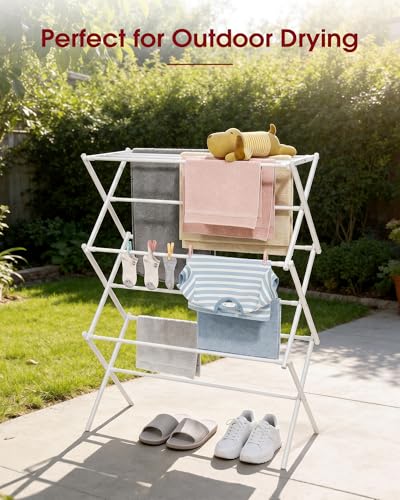 Sakugi Foldable 3-Tier Clothes Drying Rack 37.4" H with Non-Slip Feet - color: White, size: 3 Tier Standard