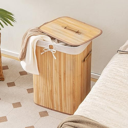 Giantex Bamboo Laundry Hamper with Lid Removable Liner & Handles - color: Natural