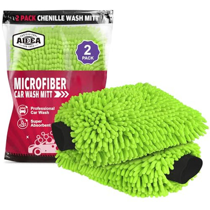 AIDEA Car Wash Mitt Microfiber, 2PK, Car Wash Brush, Green, 8''X12'' - color: Green, size: 2PK-8''X12''