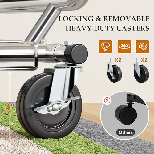 Gewudraw Clothes Rack Heavy Duty Load 900 Lbs With Wheels,Commercial,Chrome - color: Silver, style: Double Rod