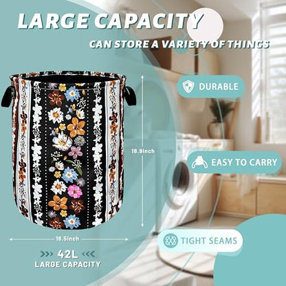 Boho Flowers Laundry Basket Oxford Cloth Foldable Hamper 18.9x16.5 Inch - color: Boho Stripe Of Colorful Flowers