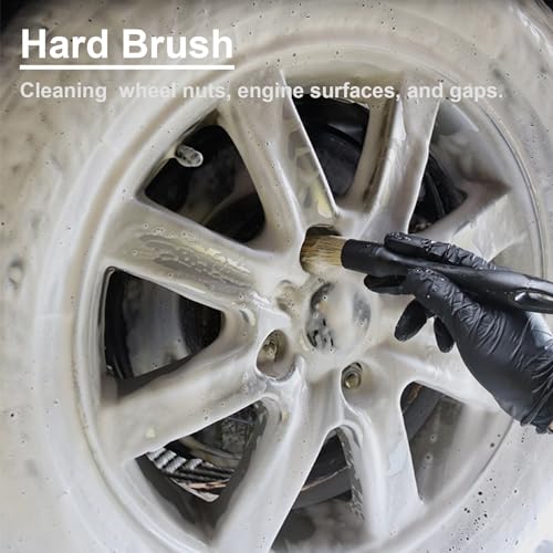 4 PCS Car Detailing Brush Set for Cleaning Interior or Exterior, Boars Bristle Detailing Brushes, Dusting Cleaning Supplies, Tool for Emblem, Air Vents, Wheels, Leather Upholstery Seat