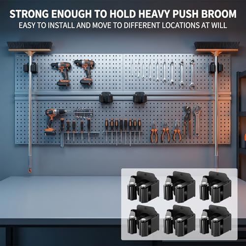 6PCS Magnetic Broom Holder Heavy Duty, Wall Mounted Mop Broom Holder Rack