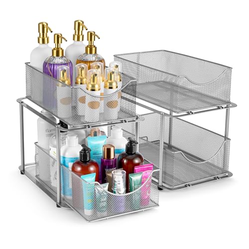 Sorbus Pull-Out Under Sink Organizer, Mesh Construction (Silver, 2 Pack) - color: Silver, size: 2 Pack