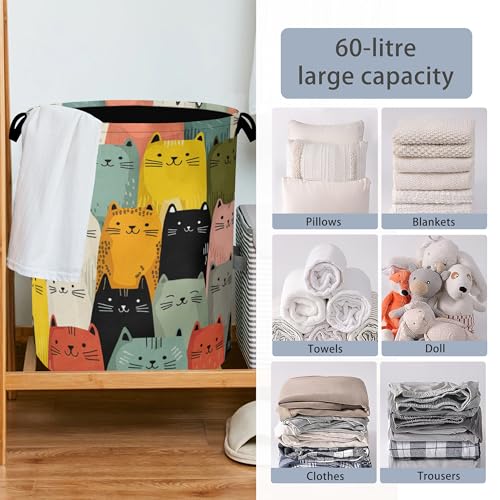 Cute Cat Laundry Basket,Foldable with Handles Tote Bag Oxford Cloth for Bathroom Bedroom Dirty Clothes Storage Bucket 16" x 20.8" - color: Cute Cat