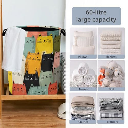 Cute Cat Laundry Basket,Foldable with Handles Tote Bag Oxford Cloth for Bathroom Bedroom Dirty Clothes Storage Bucket 16" x 20.8" - color: Cute Cat