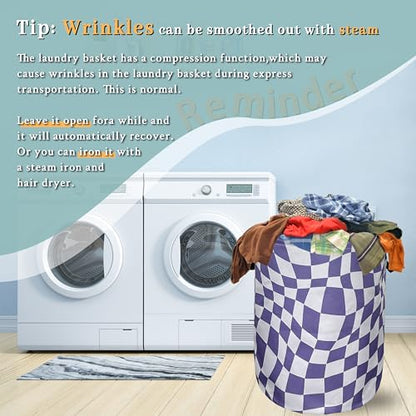 Purple Checkerboard Laundry Basket Oxford Cloth Hamper 18.9"x16.5" - color: Elegant Purple Checkerboard Pattern