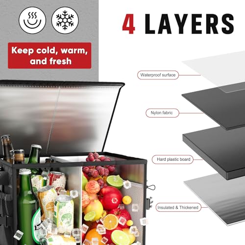 FANGSUN Grill Caddy with Lid, Foldable BBQ Caddy with Paper Towel Holder - style: Black-with lid