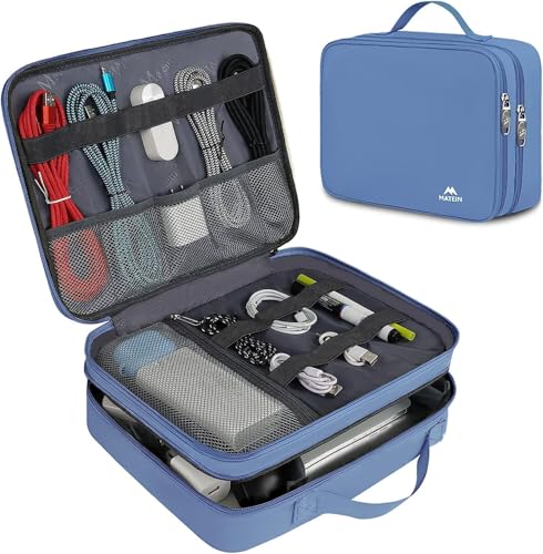MATEIN Electronics Organizer Case, Cable Organizer Bag with Handle, Blue - color: Blue, size: Medium