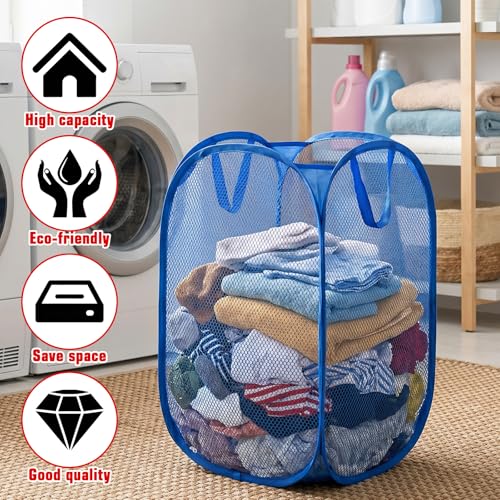 6 Pack Pop Up Laundry Hamper, Strong Mesh Laundry Basket Bag Foldable Hampers with Side Pocket for Bathroom Laundry Room College Dorm Travel and Storage (6 Colors)