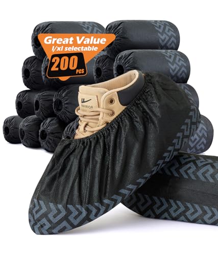 DclobTop 200Pack Shoe Covers Disposable Non-Slip -Non Woven Breathable Boot Covers, Slip-Resistant Shoe Booties for Indoors, 2 Sizes Fits Up To 12 US Men and 13 US Women Size - color: Black, size: 100Pack(L)+100Pack(XL)