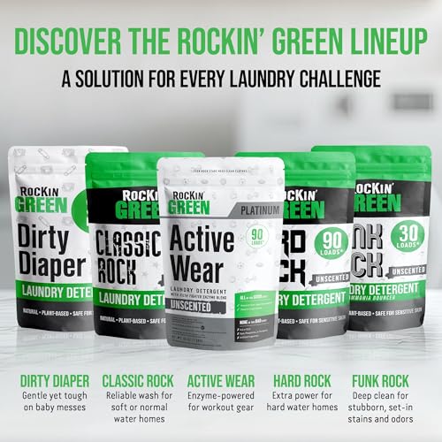 Rockin' Green Active Wear Laundry Detergent Powder & Odor Eliminator for Sportswear & Workout Clothes, Plant-Based Enzymes Target Sweat & Odor, Dermatologist Tested, Unscented, 90 Loads - size: 90 Loads