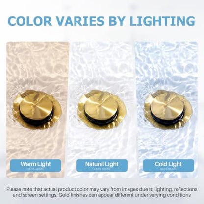ALEASHA Bathroom Sink Drain with Overflow Vessel Sink Stopper, Pop Up Drain for Bathroom Sink Pop Up Drain Stopper for Hair Catcher, Brushed Gold - color: Brushed Golden, style: With Overflow