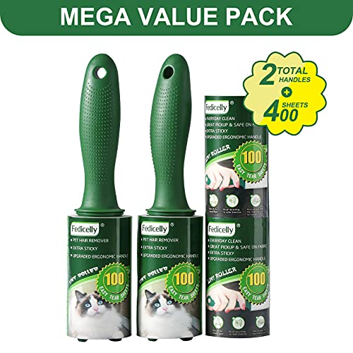Fedicelly Extra Sticky Lint Rollers Pet Hair Remover for Laundry Clothes Furniture Carpet,Total 400 Sheets Lint Rollers Refills Dog Cat Hair Lint Remover Brush Couch - size: 2 Rollers,400 Sheets