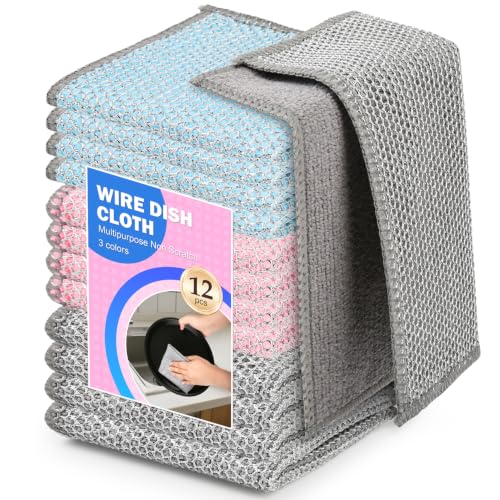 12PK Multipurpose Wire Dishcloth, Double-Side Non Scratch Wire Dishcloth. - color: Mixcolor, size: 7.87 x 7.87Inch - 12PACK