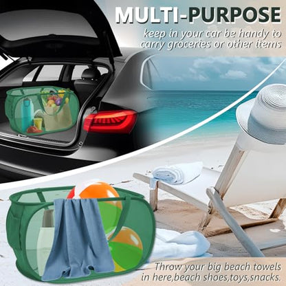 Collapsible Laundry Hamper Basket,Pop Up Mesh Foldable Bag for Laundry Room - color: Green