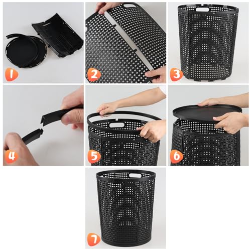 Vababa 40 L Tall Plastic Laundry Basket, Clothes Laundry Hampers, Black