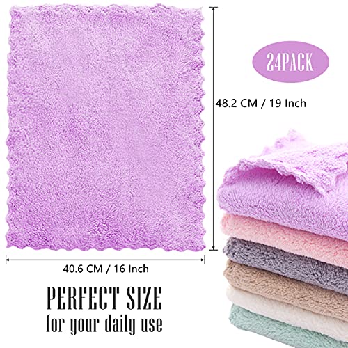 24 Pack Kitchen Dishcloths - Does Not Shed Fluff - Reusable Dish Towels, Dish cloths, Super Absorbent Coral Fleece Cleaning Cloths, Nonstick Oil Washable Fast Drying, 16 x 19 Inch (Multicolor) - color: Multicolor, size: 16 x 19 Inch