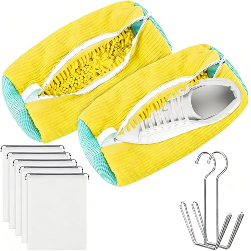 2PCS Shoes Washing Machine Bag,5PCS Clear Waterproof Travel Shoes Storage Bags（15.7 * 11.8'') and 2PCS Drying Racks,Laundry Shoes Bag Set - color: Yellow-9PCS