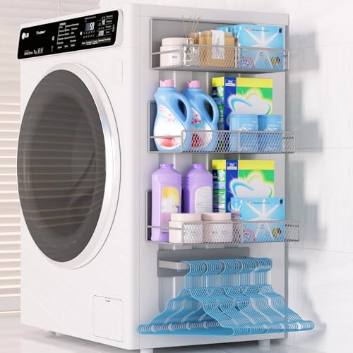 DTUQYX Magnetic Shelf for Washing Machine 4-Pack: Widen Magnetic Laundry Organizer (5"-6") with Hanger Organizer, Strong Magnet, Rust Proof, Heavy Duty Magnetic Spice Rack for Refrigerator (Grey) - color: Grey
