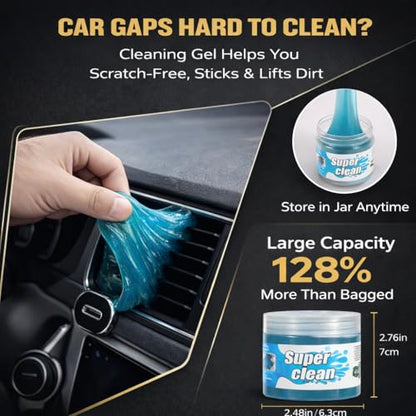 Car Detailing Kit 15PCS, Boar Hair Brushes,160g Gel, Swivel Glass Tool