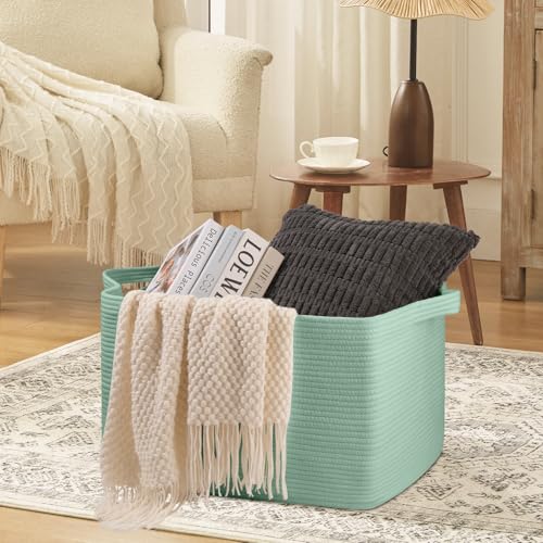 OIASKET 95L Extra Large Blanket Basket, 24" x 16.9" x 14.2" Woven Basket - color: Green, size: 24"x16.9"x14.2"