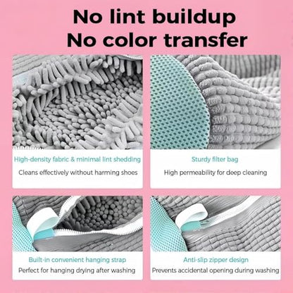 Shoe Washing Machine Bag, Thick Mesh Laundry Bag with Zipper Lock, Anti-Deformation Reusable Shoe Cleaner Bag for Sneakers Canvas Athletic Shoes 1-Pack Grey - color: Grey