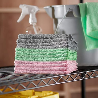 Amazon Basics Microfiber Cleaning Cloths, Ultra Absorbent, Scratch Free, Non-Abrasive, Reusable and Washable, All-Purpose, Car Detailing, 16" x 12", Green/Gray/Pink (Pack of 288) - color: Green/Gray/Pink, size: 288-Pack