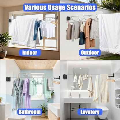 Retractable Clothesline Indoor Outdoor 17.4Ft Non-Sag Drying Rack(1, Black) - color: Upgraded Black