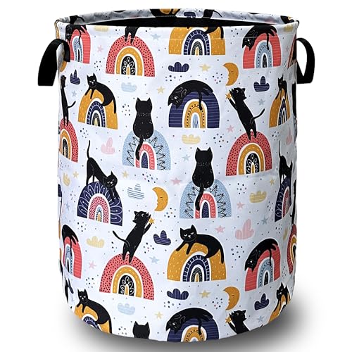 Cute Cats Laundry Basket Oxford Cloth Foldable Hamper 18.9x16.5 Inch - color: Cute Cat With Boho Rainbow