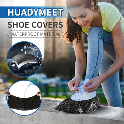 HUADYMEET Disposable Shoe Covers 50 Pairs, Non Slip Waterproof, Black,Large - color: Black, size: 100Pack