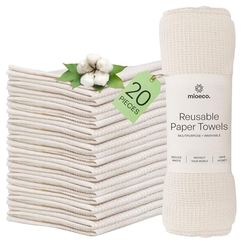 mioeco 20 Pack Reusable Kitchen Paper Towels, Organic Dish Cloths - size: 20 Pack White (12 x 10 inches)