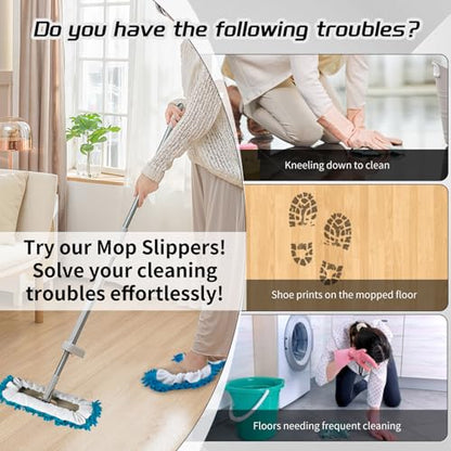 Mop Slippers Socks Floor Cleaning,Microfiber Shoe Covers dust Washable Reusable for Woman Man House Kitchen 2 Pcs (Blue)