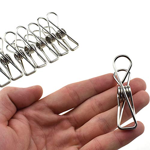 HAHIYO Clothespins Chip Clips All Metal Stainless Steel No Rust Stains Strong Grip in Heavy Wind 2.5 Inches 14 Pack Large Do Not Fall Apart Open Wide for Holding Clothes Snack Bag Clamps - size: 2.5 inch 14 Pack