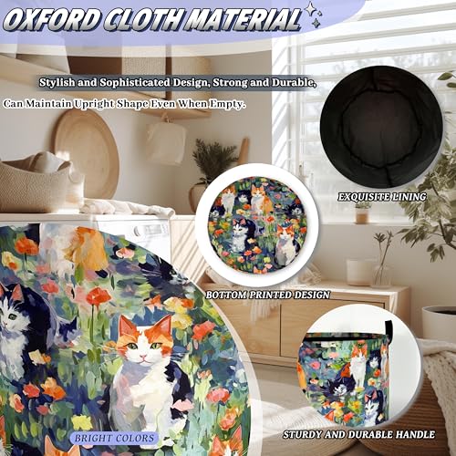 Watercolor Cats Laundry Hamper Oxford Cloth Basket 18.9"x16.5" - color: Watercolor Cute Animal Cats