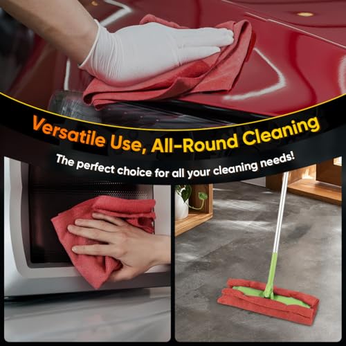 HOMEXCEL Microfiber Cleaning Cloth 100 PK, Towels for Cars, Shop Rags, Red - color: Red
