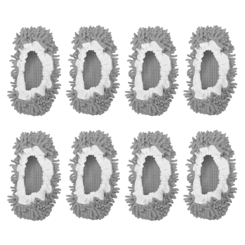 MECCANIXITY Mop Slippers Washable Microfiber Floor Cleaning Shoes Cover Chenille Duster Foot Socks Tools for House Clean, Dark Grey 8 Pack - color: Dark Grey