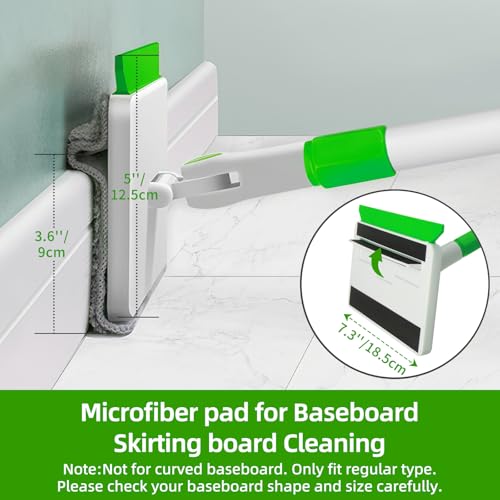 Baseboard Cleaner Tool with Handle, Extendable Long Handle Baseboard Floor Cleaning Tool Duster with Reusable Pads for Floorboard - color: Green