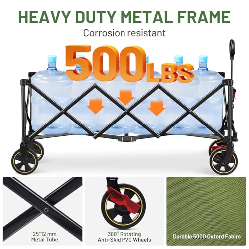 Timber Ridge 51.2'' Extended Collapsible Wagon Cart with Brakes - color: Green, size: 400L