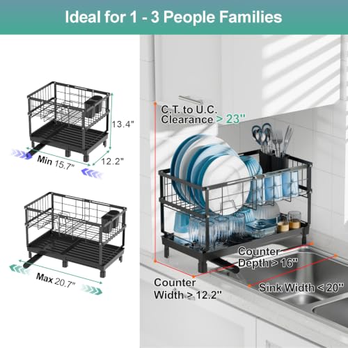 GSlife Large 2 Tier Dish Drying Rack - Expandable for Kitchen Counter Black - color: Black, size: Standard 12.2" Width