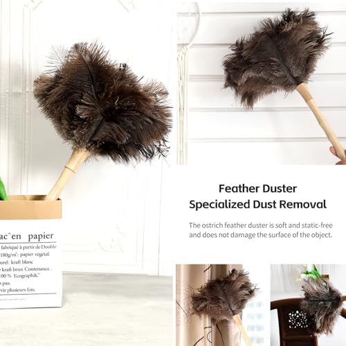 Ostrich Feather Duster 16 inch Feather Duster Fluffy Natural Genuine Ostrich Feathers with Wooden Handle and Eco-Friendly Reusable Handheld Ostrich Feather Duster for Cleaning Supplies - color: Model-a-brown-1 Piece