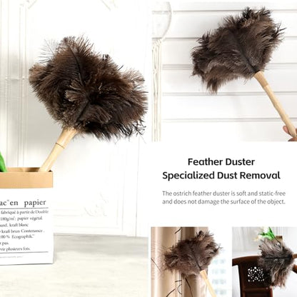 Ostrich Feather Duster 16 inch Feather Duster Fluffy Natural Genuine Ostrich Feathers with Wooden Handle and Eco-Friendly Reusable Handheld Ostrich Feather Duster for Cleaning Supplies - color: Model-a-brown-1 Piece