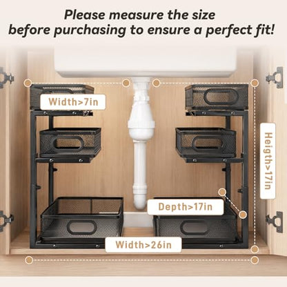 3-Tier Under Sink Organizer 2-Pack Organization for Bathroom Kitchen,Black - color: Black