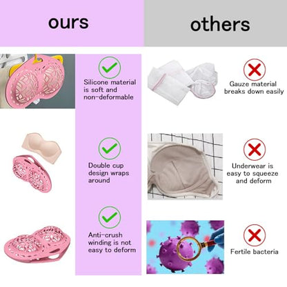 2 Pcs Lingerie Wash Bags, Silicone Delicates Bags for Washing Machine Bra Bag for Laundry Laundry Wash Bag for A-Cup to D-cup, Maternity, Sports, Sexy Bras (Pink+Purple)