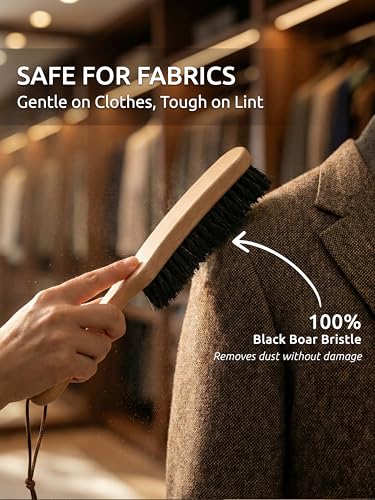 TAKAVU Black Boar Clothes Brush for Suits, Large Beech Wood Handle - color: Black Boar Bristle
