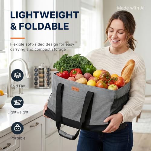 WONDAY Grey Foldable Utility Tote Bag, Reusable Grocery Bag - color: Grey