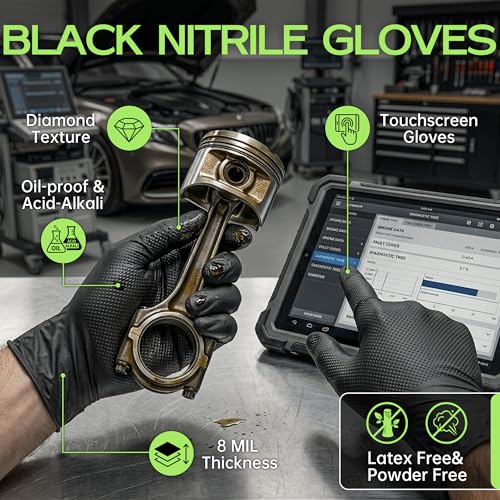 HEAVY DUTY 8 Mil Black Nitrile Gloves Disposable Latex Free Raised Diamond Textured Industrial Mechanic Gloves 1000PCs - size: X-Large