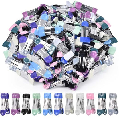 SenseYo 99 Pack Heavy Duty Clothes Pins 2.2 Inch Mini Chip Clips Bag Food Stainless Steel Clothes Pins with Rubber 11 Colors for Kitchen Photo Laundry Hanging Drying - size: 99