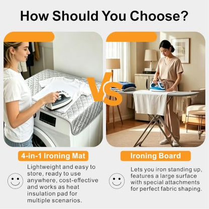 Ironing Mat Kit, 39.8" x 18.1" Foldable Portable Large 4-in-1 Ironing Mat with Magnetic Edges for Tabletop, Door, Washer & Dryer